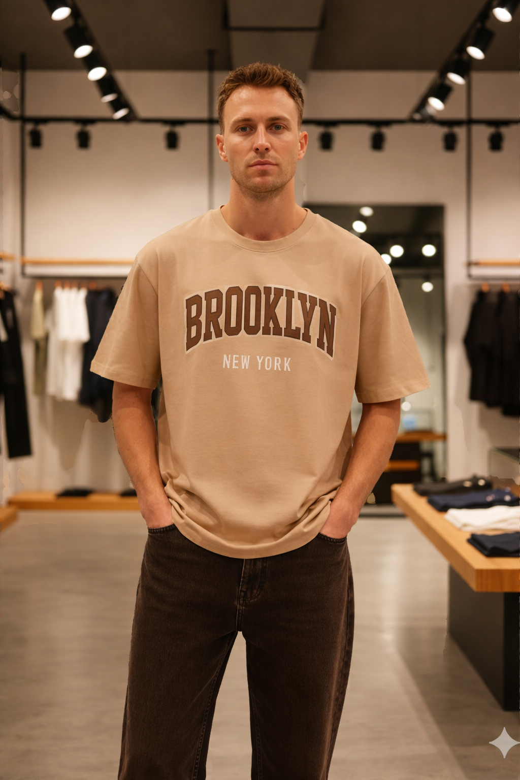 BROOKLYN DROP SHOULDER T-SHIRT - Brown View 1
