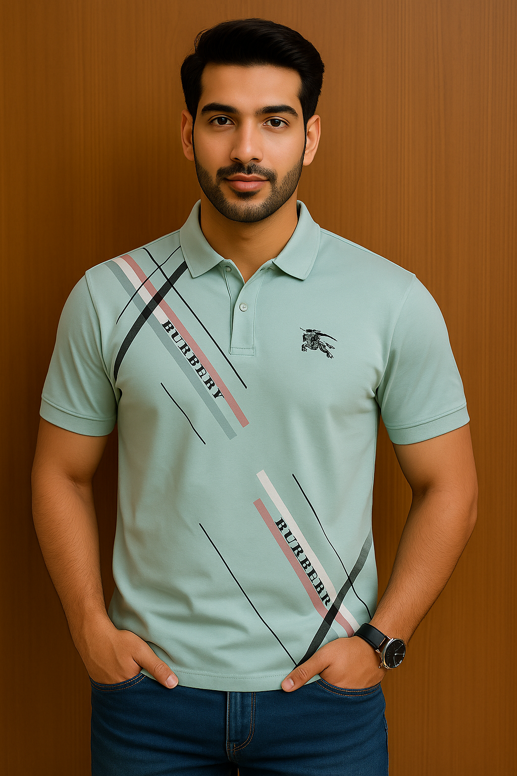 BURBERRY POLO NECK T-SHIRT S04 - green