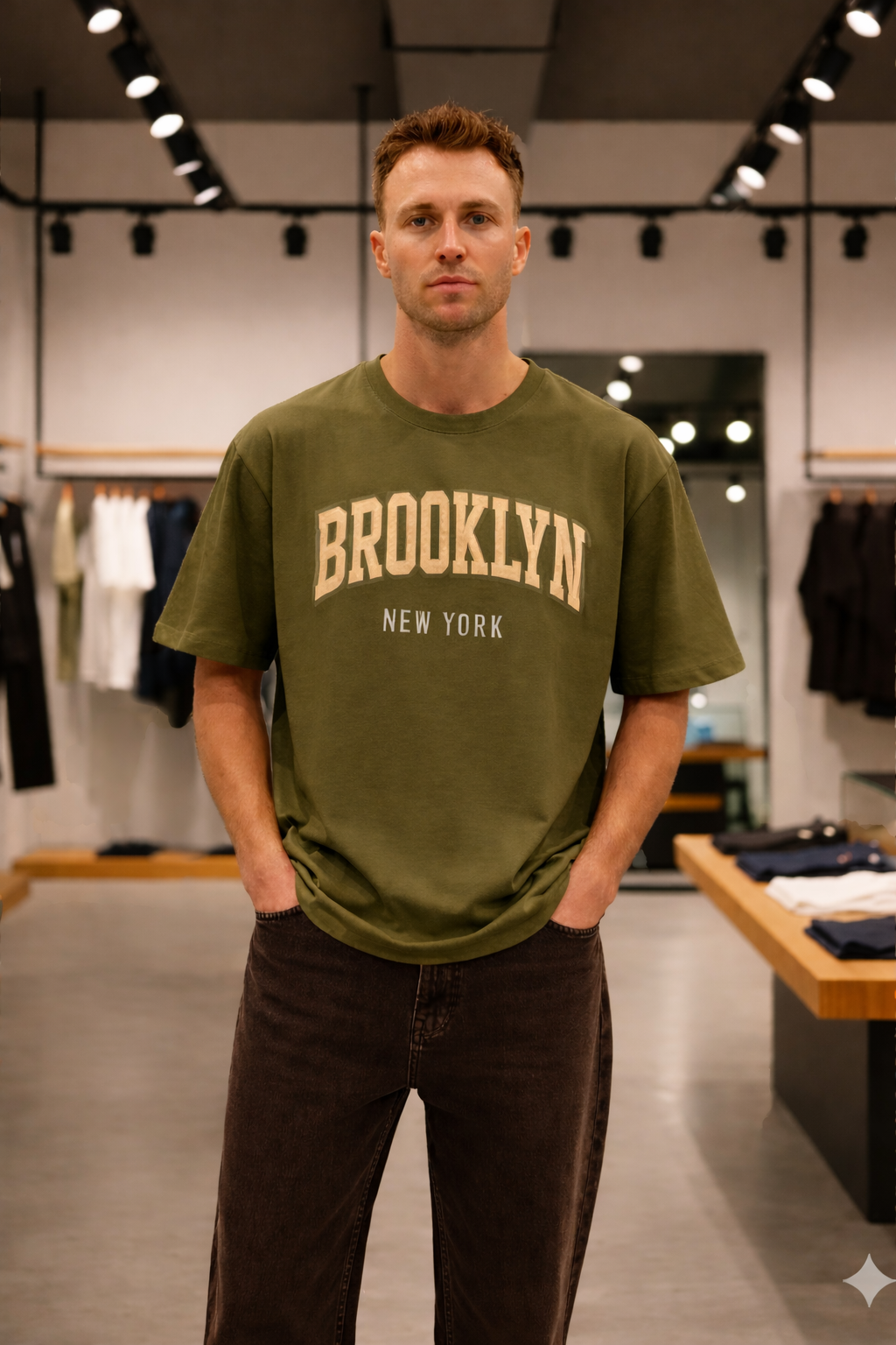 BROOKLYN DROP SHOULDER T-SHIRT - GREENISH View 1