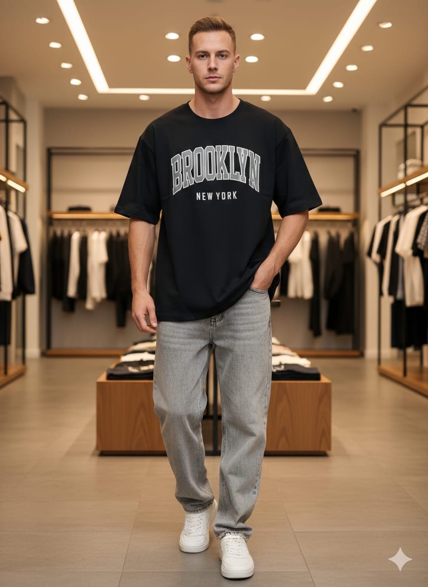 BROOKLYN DROP SHOULDER T-SHIRT - Black View 1